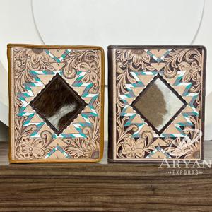 Professional Custom Top Quality Tooled Cowhide <b>Leather</b> Business Portfolio File <b>Folder</b> A4 <b>Document</b> <b>Folder</b> Binder with Card Holder - Product Image 1