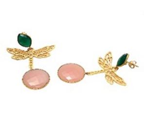 ใหม่มาถึงสีชมพู Chalcedony และสีเขียวนิลพลอย925ลูกแพร์เงินสเตอร์ลิงและรอบรูปร่างต่างหู - Product Image 1