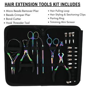 <b>Hair</b> Extension <b>Tools</b> Kit Micro Bead Crimper Closer & <b>Remover</b> Plier Keratin Bond Cutter Loop Hook Barber Scissors & Parting Ring - Product Image 2