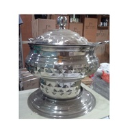 Plat de service artisanal classique et élégant en acier inoxydable martelé, motif floral, 4 pièces, chauffe-plat pour mariage, vaisselle