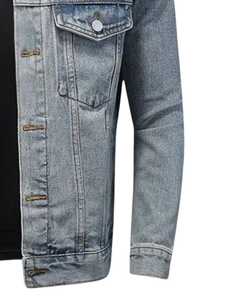 Veste en jean bleu clair délavée pour homme avec fermeture à boutons, vêtement d'extérieur décontracté élégant, coupe ajustée tendance - Product Image 6