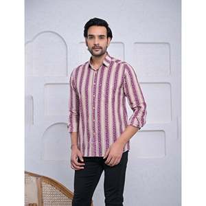 100% Cotton Printed Casual <b>Dress</b> Shirts for <b>Men</b> Full Sleeves Stand Collar Woven Poplin & Satin Fabric Sizes XL to 6XL - Product Image 4