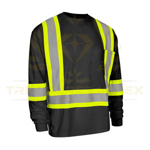 เสื้อที่มองเห็นได้สูงโลโก้ที่กําหนดเองสะท้อนแสงความปลอดภัย Hi Vis ผ้าไม้ไผ่ลูกเรือคอยาวแขนยาวความปลอดภัย Tee พร้อมกระเป๋าหน้าอก - Product Image 1