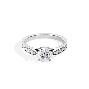 Anillo de compromiso con diamante cultivado en laboratorio, corte redondo, certificado por IGI, oro blanco/rosa y amarillo de 9K, anillo de boda con diamantes pavé. - Product Image 2