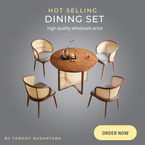 Juego de Comedor de Madera de Lujo Moderno de Alta Calidad con Estructura de Ratán y Respaldo Curvo para Comedor - Product Image 6