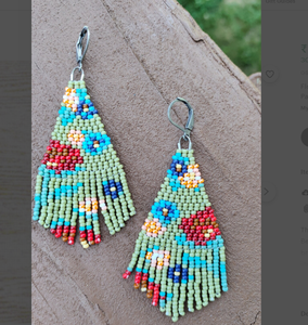 Boucles d'oreilles à franges en perles de rocaille à imprimé floral-Or-Long - Product Image 1