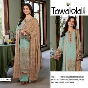 Élégant Semi Cousu Faux Georgette Top Séquence Broderie avec Santoon Soie Bas et Correspondant Dupatta pour Party Wear - Product Image 2