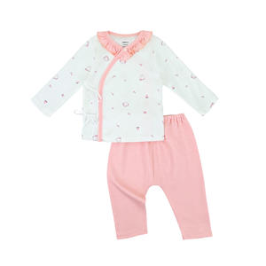 ALB12 Haut kimono pour bébé en coton biologique de haute qualité, manches courtes, respirant, motif de dessin animé mignon, fermeture à un bouton, tricoté - Product Image 1