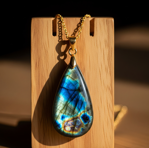 Personnalisable 925 Sterling Silver Dainty Chain 18K Gold Drop Shape Pendant Bohemian Natural Labradorite Healing Crystal Fashion - Product Image 3