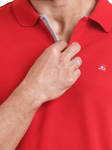 <b>Men's</b> <b>Red</b> Stand Collar Half Sleeve T-<b>Shirt</b> Anti-Wrinkle Eco-Friendly 100% Cotton Comfortable Versatile Casual Wear - Product Image 3