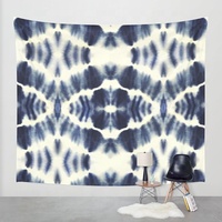 Tapisseries murales élégantes personnalisables en coton 100% faites à la main, imprimées en bleu indigo bohème, lavables en machine, DIOS
