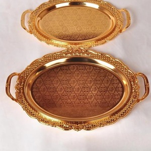 Plateau à fond plat en acier inoxydable plateau de service décoratif de luxe en acier inoxydable cuivre or plaque ronde en métal - Product Image 5