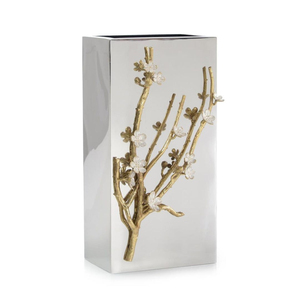 Vase à fleurs créatif en acier inoxydable avec décor de branche de feuille d'or Plateau de table élégant en métal poli pour la décoration de la maison et de l'événement - Product Image 3