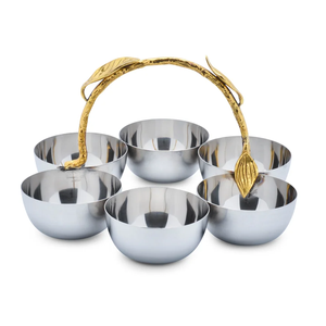 Juego de carpintería de cuencos de metal de seis piezas con acabado antiguo para bodas, restaurantes y hoteles, colección de cuencos para servir plateados y dorados - Product Image 1