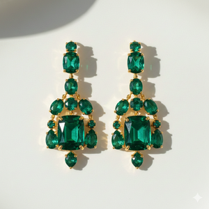 Green Hydro Gemstone <b>Earrings</b> | Multi Size Stones | 925 Sterling <b>Silver</b> 18K Gold Plated Designer Jewelry Wedding Gift - Product Image 1