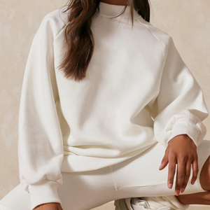 Venta al por mayor de alta calidad comodidad de algodón 80 algodón 20 poliéster cuello alto bordado Color liso cuello redondo mujeres sudaderas con capucha - Product Image 1