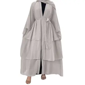 Vente en gros personnalisée Abaya islamique pour femmes en mousseline de soie décontractée islamique grande taille robe longue pour dames