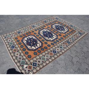 Alfombra Vintage, Alfombra Turca de 4.7x6.7 pies, Alfombra de Lana con Diseño Floral Azul - Product Image 3