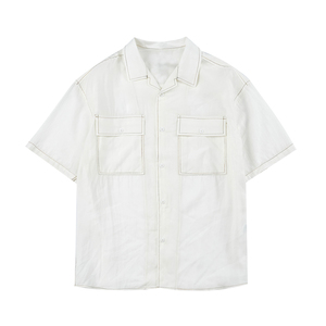 Chemises à col cubain en coton pour hommes Chemises à col cubain pour hommes style estival avec patchs personnalisés de qualité supérieure avec poches - Product Image 2