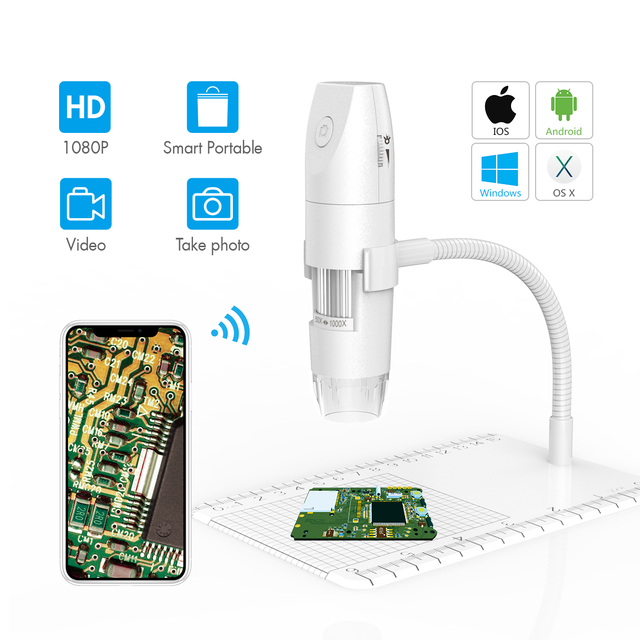 316 White Color HD Wifi USB Connect USB Microscope Camera 8 LED 1000X 1080P Optics Electron Digital Microscope Photo Video