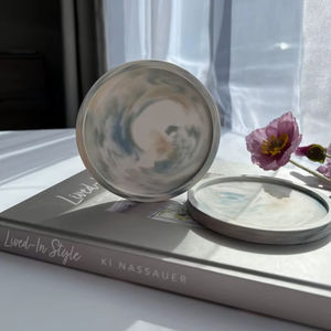 Grand Plateau Rond en Marbre Flammé Étanche, Fait Main, Luxe Moderne, pour Usage Intérieur en Appartement, Style Minimaliste Neutre, Cadeau d'Articles Ménagers - Product Image 1