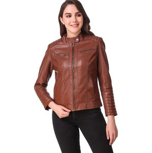 Chaqueta de Cuero Vacuno Genuino para Mujer, Diseño Moderno, Alta Calidad, Corte Entallado con Decoración de Botones, Largo, Venta al por Mayor - Product Image 5