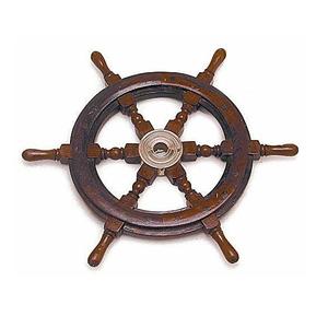 Handmade โบราณพวงมาลัยตกแต่งด้วยทองเหลืองฝังเดินเรือไม้ออกแบบเรือล้อตกแต่งผนังไม้เรือล้อ - Product Image 1