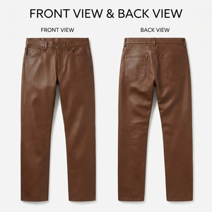 Pantalones de Invierno para Hombre de Cuero Verde Oliva con Logotipo Personalizado en Relieve, Cierre de Cremallera, Cintura Alta, Tela Premium de 450 GSM, Estilo Horizontal en la Rodilla - Product Image 3