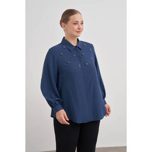 Blusa Clásica con Adornos para Mujer, Ideal para Oficina y Fiestas, Mezcla de Popelina y Seda - Product Image 3