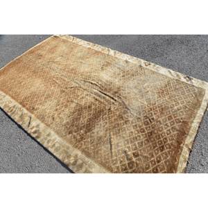 Traditional <b>Brown</b> Beige <b>Wool</b> Rug 5.7 X 9.5 ft Classic Vintage Turkish Patchwork Design for Bedroom Rectangular Latex Bedside - Product Image 4