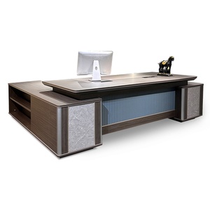 Premium Modern Luxury Brown MDF Wood Executive Office <b>Desk</b> <b>Large</b> Storage Cabinet Boss Manager Table Commercial Home Workstation - Product Image 1