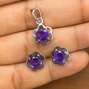 Conjunto de Collar y Aretes de Plata de Ley 925 con Baño de Oro y Amatista Floral de 3 Piezas para Mujer, Regalo de Aniversario o Fiesta - Product Image 5