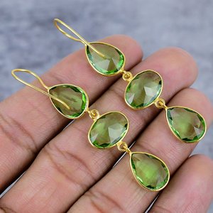 Amatista verde pera forma ovalada piedra preciosa 925 plata esterlina chapada en oro pendientes de alambre de boda de moda regalo de mujer - Product Image 4