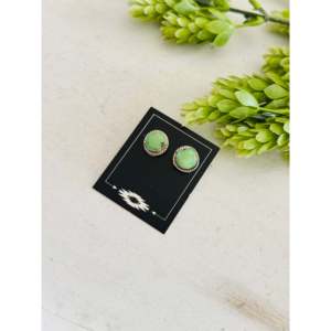 Navajo-Made Sonoran Mountain Turquoise & Sterling <b>Silver</b> <b>Stud</b> Earrings Bezel Setting for Gift - Product Image 3