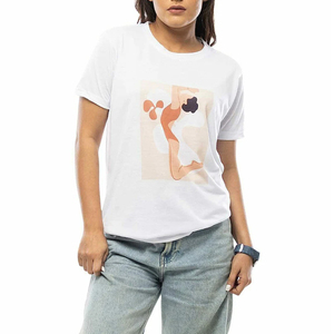 Camiseta de media manga de gran tamaño con cuello redondo dividido gráfico personalizado con estampado de pantalla gráfico de tela 100% Camiseta de algodón para mujer - Product Image 1
