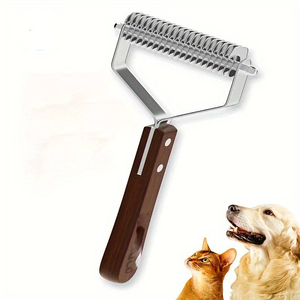 แปรงกำจัดขนสุนัขสองด้านแบบพรีเมี่ยมพร้อมใบมีดสแตนเลส20ใบมีดอันเดอร์โค้ทไม้หวีกำจัดขน - Product Image 1