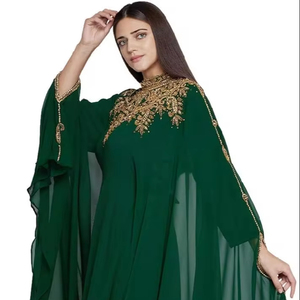 Caftán Marroquí Modesto de Dubái, Abaya Árabe Maxi con Cuentas Hechas a Mano, Vestido de Novia Ecológico Hasta el Suelo, Elegante para Fiestas y Playa - Product Image 1
