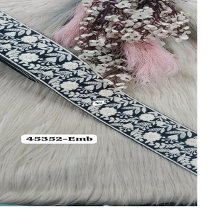 Custom made on <b>black</b> base fabric floral designed in 2.5 inch width embroidered laces for garments and for resale - Product Image 1