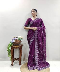 Sari Silk prêt à porter vêtements de mariage de fête indiens en prix de gros broderie traditionnelle travail banarasi khadi - Product Image 5