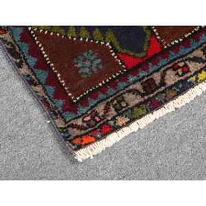 Alfombra Turca Vintage Pequeña de 1.2x2.3 pies, Alfombra de Lana Roja y Azul Degradado - Product Image 5