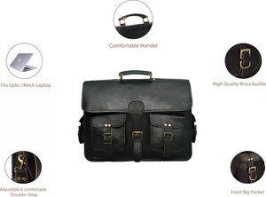 Maletín de Cuero de Búfalo Negro 100% Genuino de Calidad Superior Hecho a Mano para Hombre, 4 Bolsillos, 11*15 Pulgadas, Suave, para Uso Profesional - Product Image 6