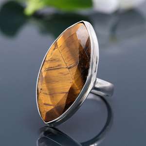 Anillo de piedras preciosas de ojo de Tigre con forma de marquesa, corte facetado, 10X20MM, ajuste de bisel de plata de ley 925 fina, acabado de alta calidad - Product Image 2