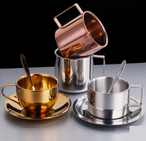 Tasses à thé à double paroi avec poignée Fournitures pour café, thé et expresso Tasse à thé avec soucoupe Tasses à boire - Product Image 3