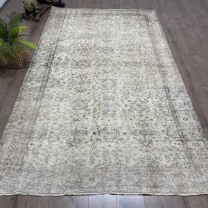 พรมวินเทจ, พรมตุรกีขนาด 5.7x9.6 ฟุต, พรมขนสัตว์ลายดอกไม้สีเทา - Product Image 1
