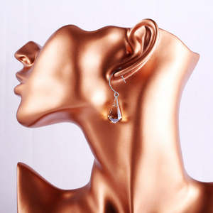 Orecchini Pendenti in Vetro di Murano Placcati Oro, Motivo Geometrico a Goccia d'Acqua Arancione, con Diamanti e Perle, per Matrimoni e Feste - Product Image 2