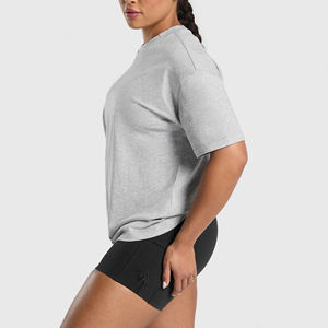 T-shirt 100% coton personnalisé de haute qualité pour femmes, épaule tombante régulière, appliques lourdes, respirant uni - Product Image 2