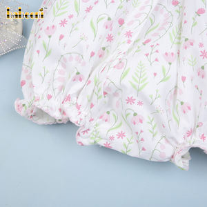 Combinaison à volants pour bébé fille, imprimé floral rose, printemps, OEM ODM, fermeture à boutons pression - BB3014, 100% coton biologique OEKO-TEX - Product Image 5