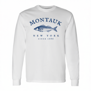 T-shirt de pêche rétro à manches longues Montauk New York, style vintage, vêtements promotionnels - Product Image 2