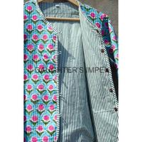 Veste réversible boutonnée matelassée en coton 100% tricoté, style kimono vintage à manches longues, imprimé artisanal, nouvelle collection hiver pour femmes indiennes