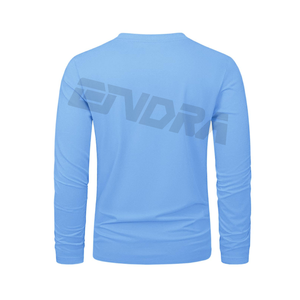 T-shirt d'été à manches longues 100% en coton pour hommes Fashion Loose Fit Solid Color Casual Blank Round Neck Tee customize logo - Product Image 3